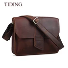 Tiding Casual Real Crazy Horse Leather Dark Brown Shoulder Bags Real Leather Messenger Satchel Crossbody Bag