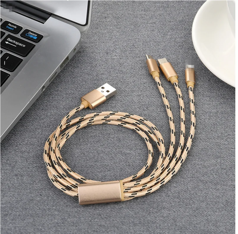 Golden SKY Colorful 3A Fast Charging Line Phone Charger USB Charging Nylon 1m Micro USB Type-C IOS Cable 3 in1 Data Line - ANKUX.COM