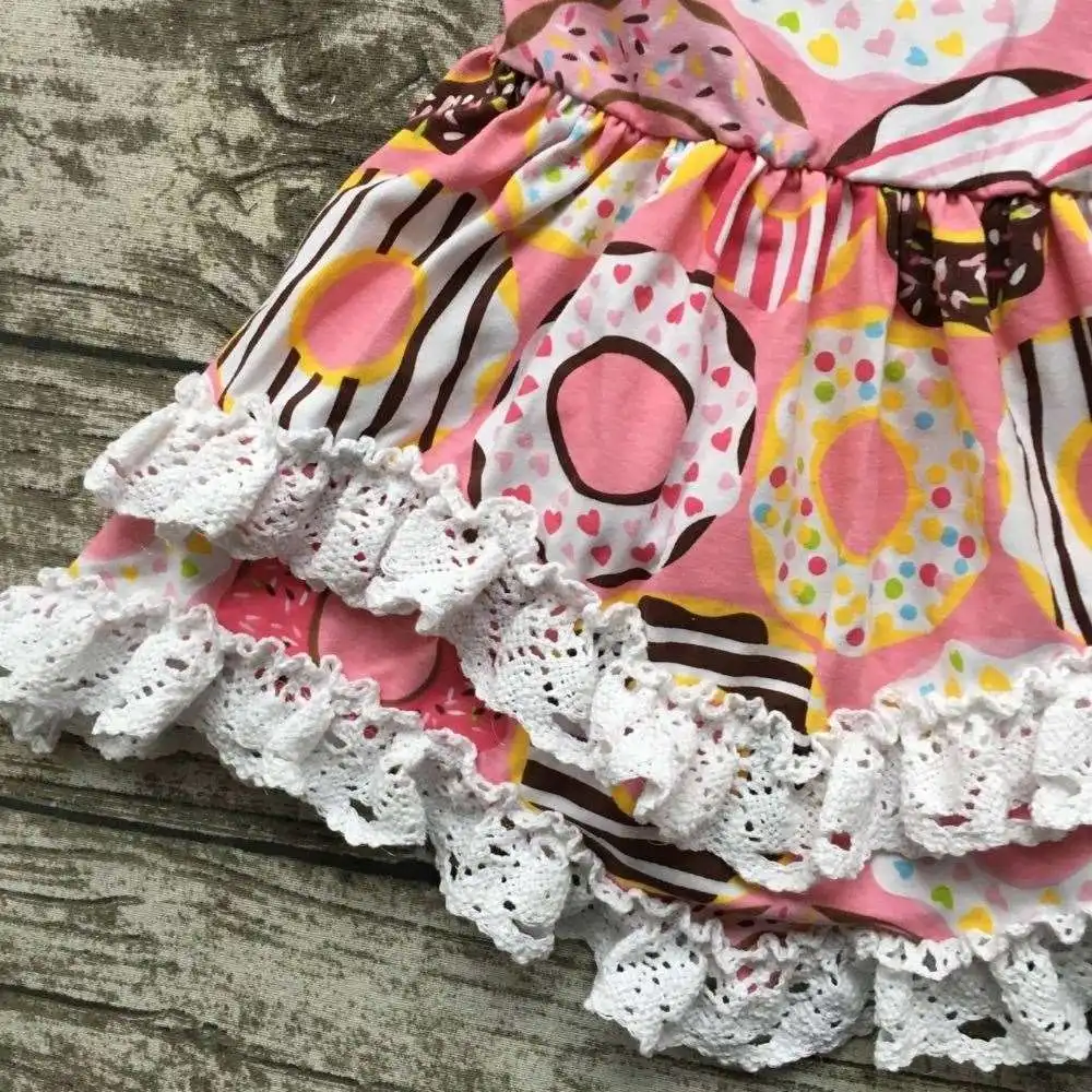 Summer baby girls outfits children Doughnut cotton dress girls lace ruffle boutique dress cute dress matching accessories