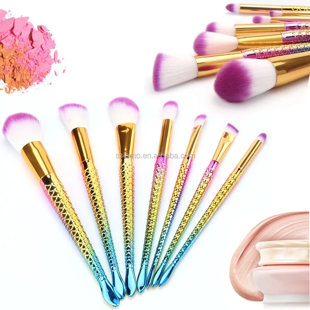 kabuki makeup kit cosmetic brushes rainbow maquiagem mermaid 7