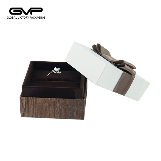 elegant custom cardboard woodgrain paper jewelry ring packaging