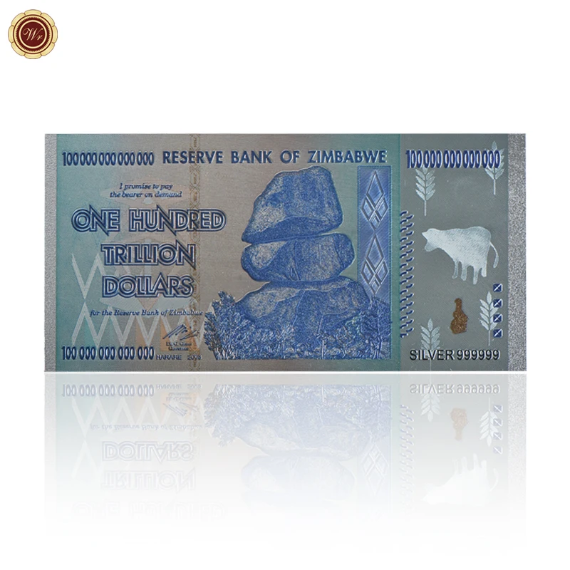 100 تريليون دولار زيمبابوي الفضة 999999 رمز الأوراق النقدية مائة تريليون دولار الذهب احباط 24K الفضة الأوراق النقدية