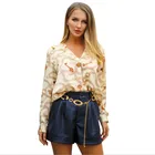 2019 New Elegant Women Long Sleeve Shirt Custom Pattern Ladies Blouse Silk Chiffon Shirt Women