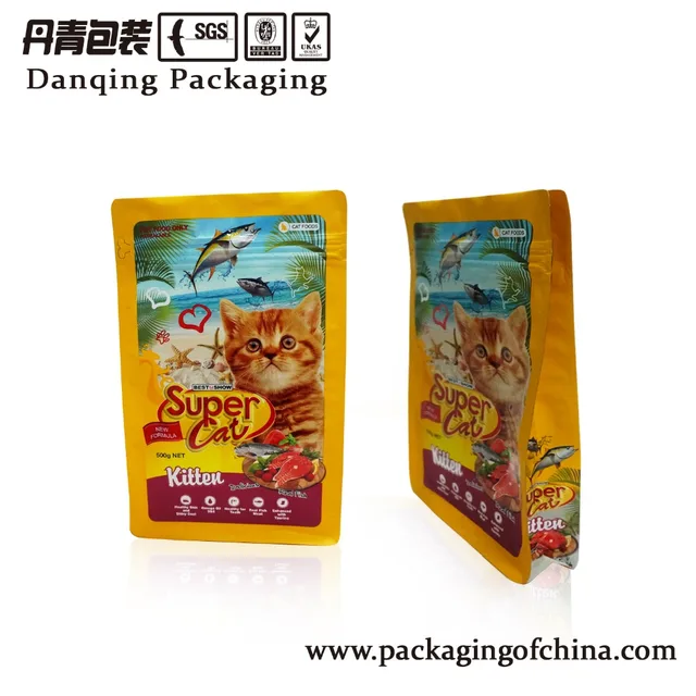 China products heat seal pet food bag with flat bottom for sale ,quad side seal pet food bag