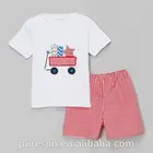 2017 fancy kids clothing set sport white smocked t shirt & red gingham short pants children boy boutique outfits