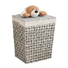 Rustic Woven Plastic Rattan Peel Laundry Hamper Basket with Convenient Leather Handles