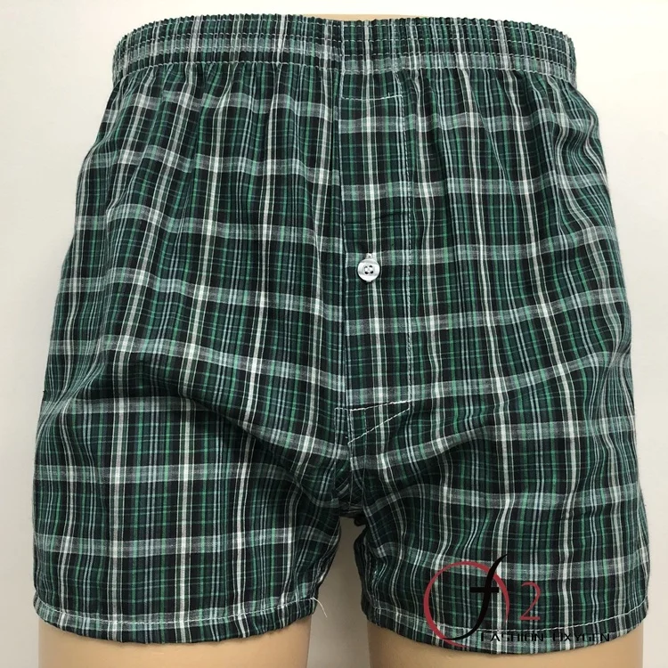 Custom old fashion high waist boxer button fly boxers mens relaxed underwear leisure wear old man plaid woven underwear  (1).jpg