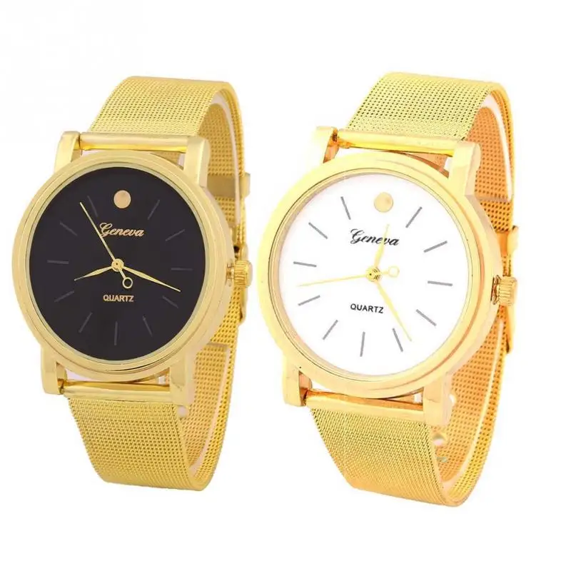 2015 Hot Sale Auto Date Lovers' Watches Relojes Quartz Watch New Fashion Classic Alloy Band Quartz Analog Wrist Watch Golden Dot