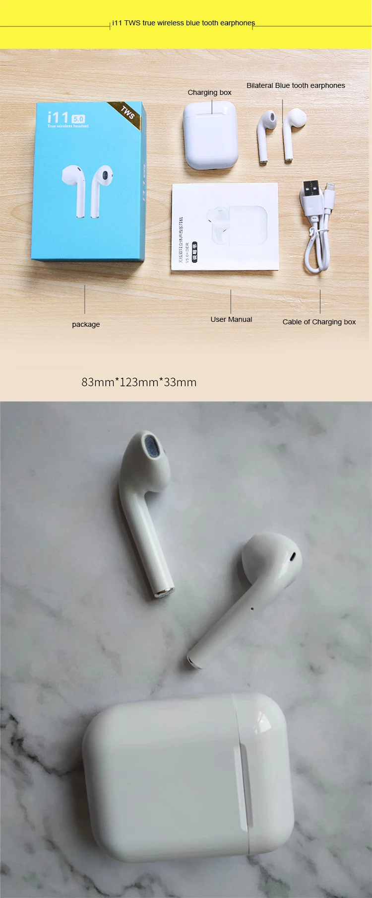 2019 New Hot selling 5.0 TWS stereo earbuds i11 tws, i11 with charging case wireless headphone sport earphone auto paring - ANKUX.COM