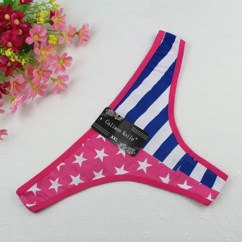 Stock Intimate cotton national flag star stripe Sey panties string lingerie thongs g string Briefs Underwear Women Girls Summer