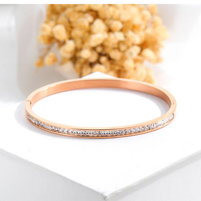 Fashion Diamond 18K Rose Gold Bracelet Jewelry,Fashionable Jewelry  Diamonds Stainless Steel Bangles Bracelet Women