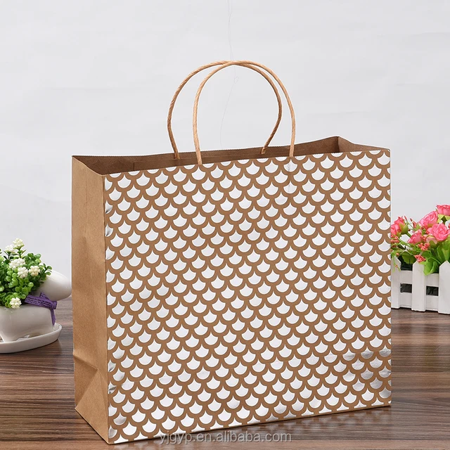 custom gold printing polka dot brown kraft paper gift bag
