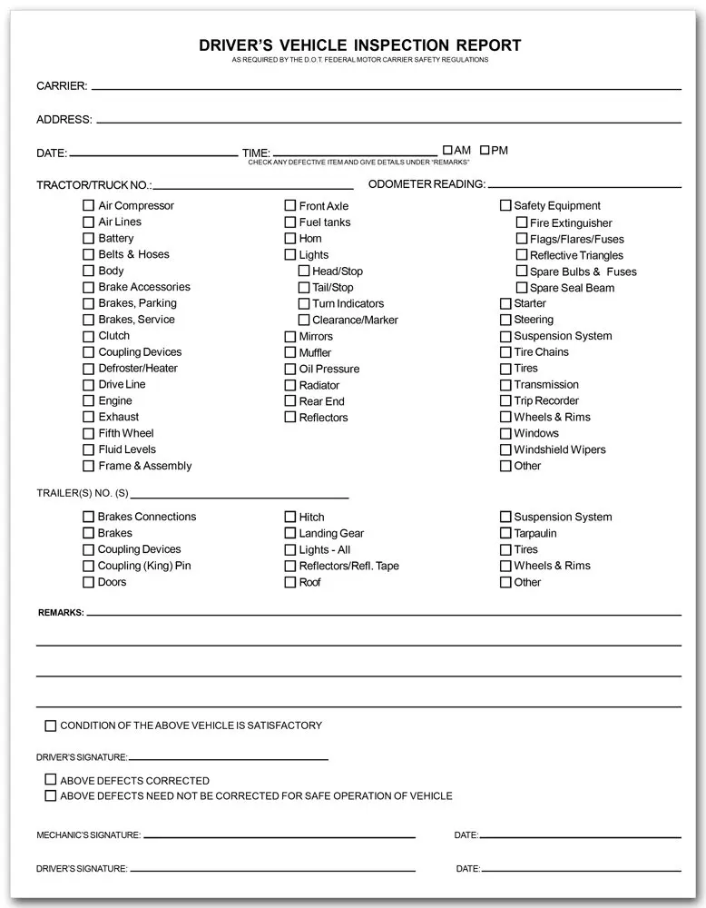 Free Printable Driver Vehicle Inspection Report Form Houses Vrogue
