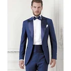 Long Coat Royal Blue 2 Pieces Italian Men's Wedding Suits for Groom