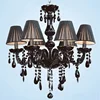 UK European 6 Lights Small Luxury k9 Crystal Black Chandelier with lampshades Living Room