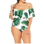 Woman Plus Size Swimwear Two Piece Ruffle Off Shoulder Printed Bikini Top with High Waisted Swimsuit Bottom