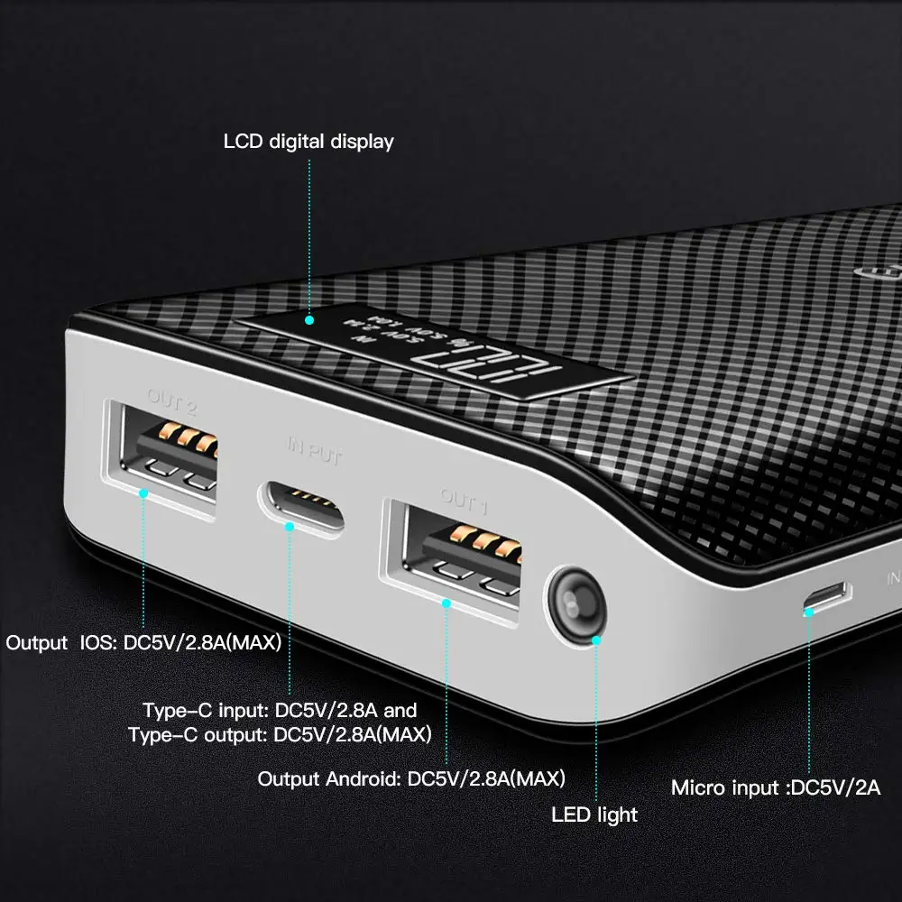 New product power bank 20000mah fast charging power banks zmnt PD 18W powerbank built-in 2 charging cables Settpower PB165 - ANKUX.COM