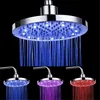 8 inch Copper temperature control LED Round rain shower head (Blue-Pink-Red)