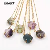 WT-N1135 Wholesale Amazing multi color Natural Stone Necklace Pendant Faceted Stone with gold trim for Natural Stone Neck
