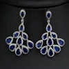 Yiwu SJ Art Deco Jewelry SJLE0097 Trendy Brass Lead Free Platinum Plated Tear Drop Simulated Sapphire Chandelier Earrings