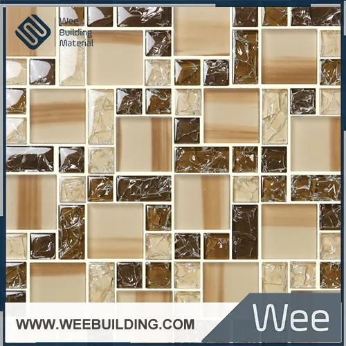beige color ice crackle crystal glass tile mosaic