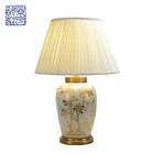 Good Looking Stripe Lampshade Led Light Desk Ceramic Decoration Gold Flower Pattern Antique Table Lamp