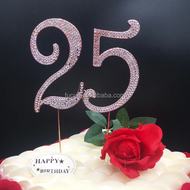 hot selling 12cm rose gold plating happy birthday 25th diamante