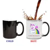 Wholesale creative design unicorn ceramic coffee tea mug change color, rainbow heat color changing magic mug with handle