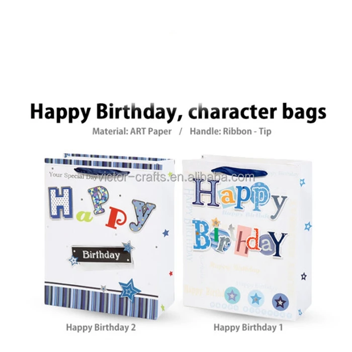 happy birthday gift bag handle present kraft paper bag