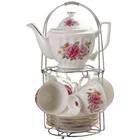 High quality spiral design gold rim porcelain moroccan fancy tea pot set
