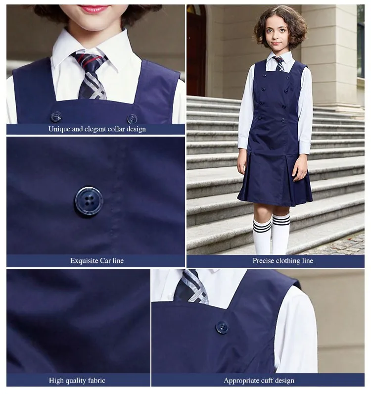 oem odm新设计中小学儿童纯棉藏青色女孩pinafore校服