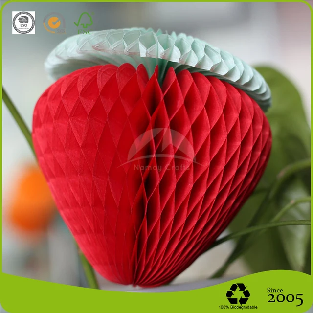 handmade sweet strawberry paper honeycomb decorations