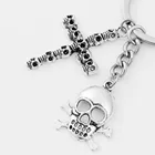 2017 Keychain & Keyring Key Chains Skeleton Skull Antique silver color Cross Carved Halloween gift key ring jewelry