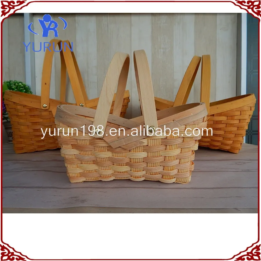 Traditional Folk Art Woven Wooden Basket For Fruit Storage And Shopping