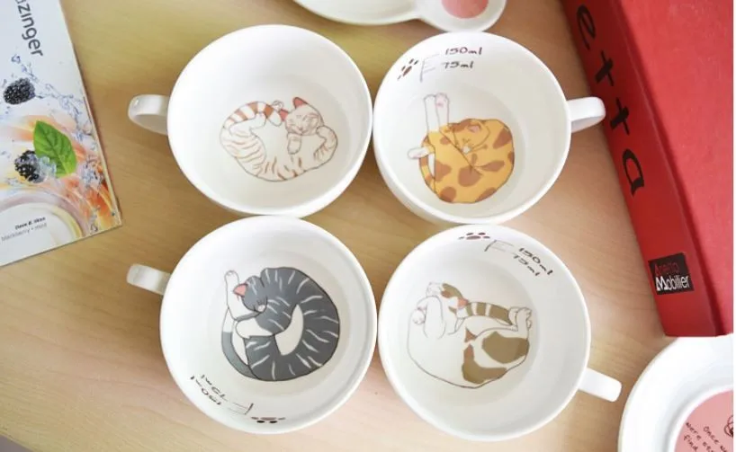 Personalized Cute cat coffee cups, Fashion cat ceramic cup with a dish