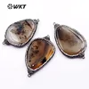 NP357 WKT Special Shape Natural Stone Connector Jewelry White Brown Moss Smooth Stone With Rhinestone Bracelet Connector