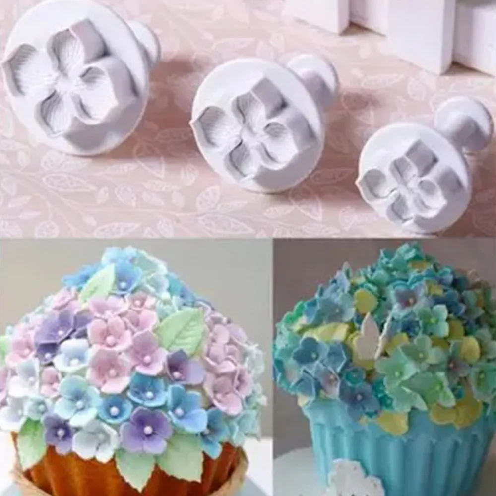 2017 Hot Search 3 Pcs/Set Hydrangea Fondant Cake Decoration Sugar Flower Craft Plunger Cutter Flower Mold for Baking Cakes
