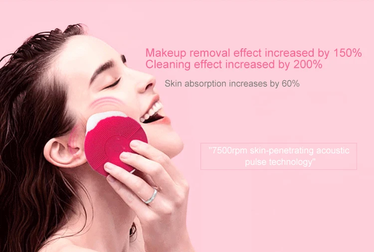 Electric ultrasonic sonic facial cleaner brush silicone massager
