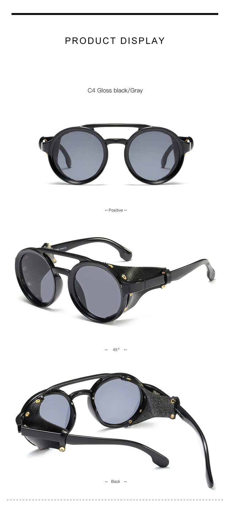 SHINELOT M894 Steampunk Goggles Style Retro Sunglasses Round Lens Leather Mens Women Vintage Sun Glasses Shades Sunglasses