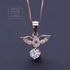 925 Sterling Silver Rose Gold Wing Pendant Round Austrian Crystal Angel's Wing Necklace Pendant
