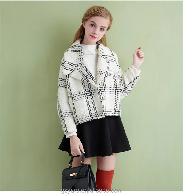 latest korean fahsion ladies woolen new checks short coat winter