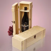 pine wood single wine bottle gift packaging boxes with hinged