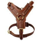 Fashion Genuine Cow Leather Dog Harness vest strap with copper buckle