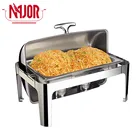 201 1/1 Perforated Steam Food Pan Buffet Food Warmer Chafing Dishes Roll Top Stainless Steel Lid 9L Rectangle Chafer