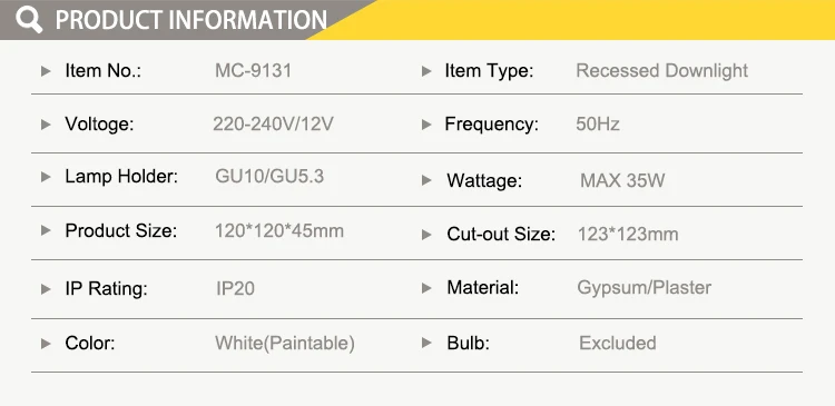 Majeax indoor IP20 modern gypsum ceiling recessed trimless led downlight plaster lamp
