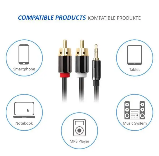 Promotional 1m 3.5mm Male to 2 RCA Audio Stereo Y Splitter Cable For Smartphone Player - ANKUX.COM