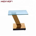 Tempered Square glass top golden stainless steel base side table for sofa and bedside