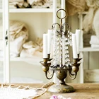 European small crystal tealight brass pillar candle holder