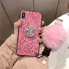 Pink Pompom Case for iPhone XS MAX XR X 8 7 6 Plus Diamond Holder Stand Case