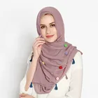Low price Malaysian crumpled Turkey pearl pom scarf pompom shawl hijab muslim